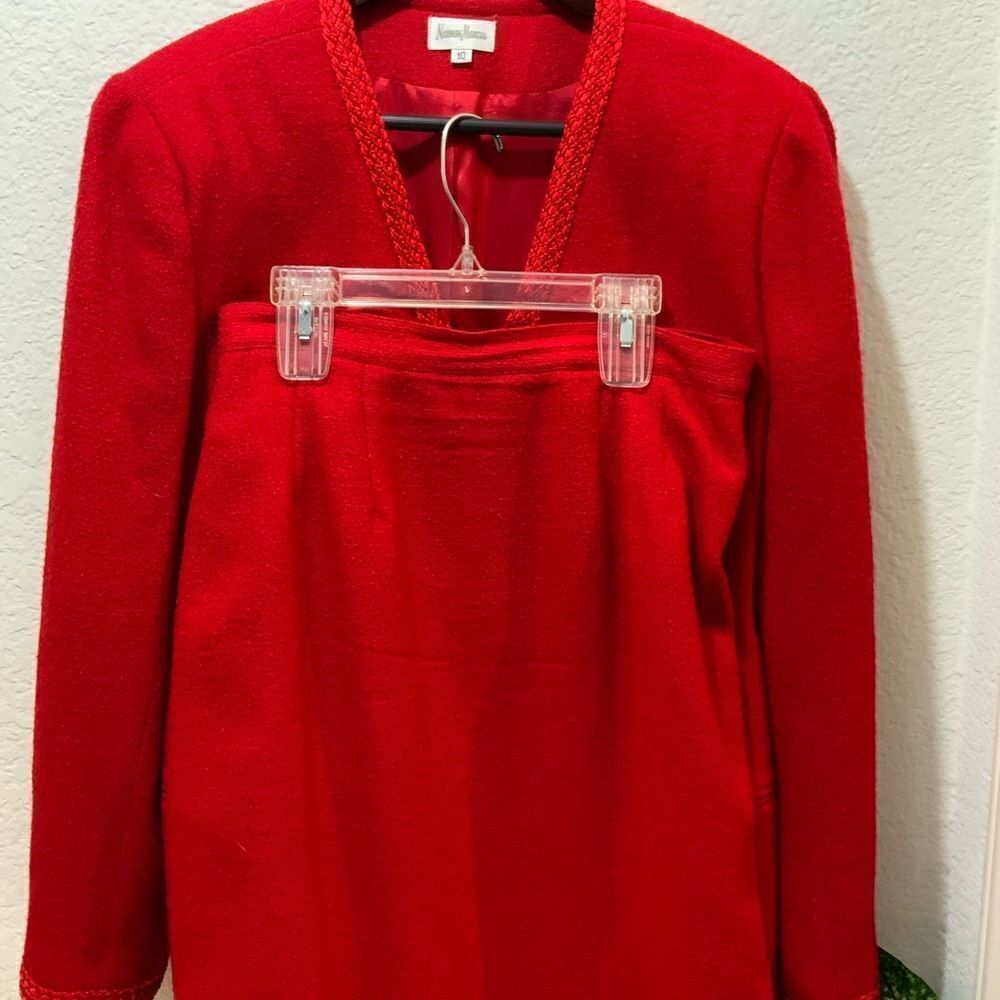 Neiman Marcus Vintage red 100% wool Skirt Suit Size 10